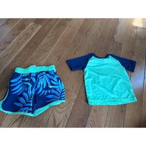 Girls Wonder Nation Swim Set Rash Guard & Swim Trunks Lizard Palm 12M